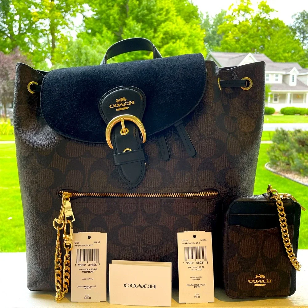NWT!π€π€COACH KLEO SUEDE, SIGNATURE CANVAS BACKPACK & COACH ZIP CARD CASE! - Picture 1 of 10
